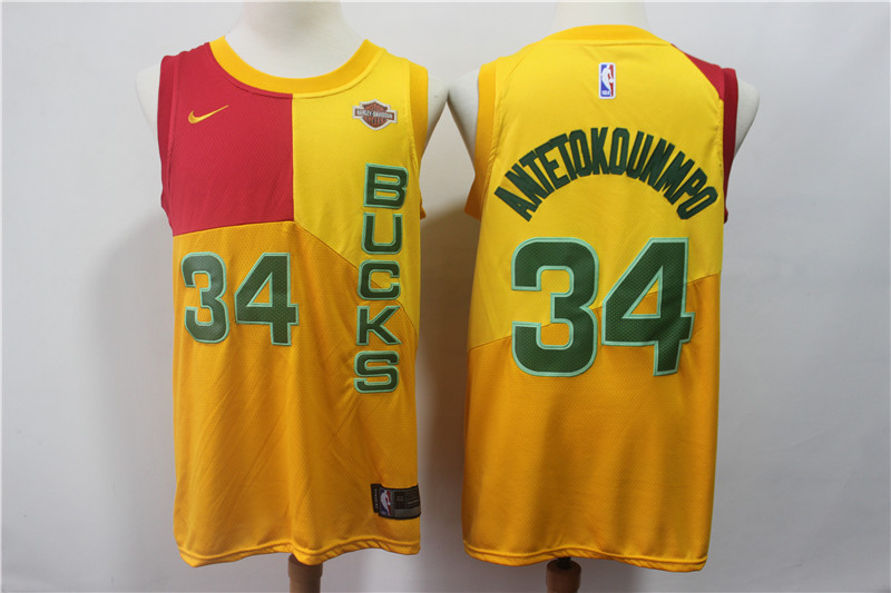2019 Men Milwaukee Bucks #34 Antetokounmp yellow city edition Nike NBA Jerseys->milwaukee bucks->NBA Jersey